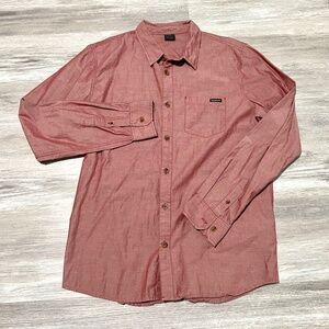Oakley Button Down Shirt Men’s Large Red Chambray Casual Long Sleeve Lightweight